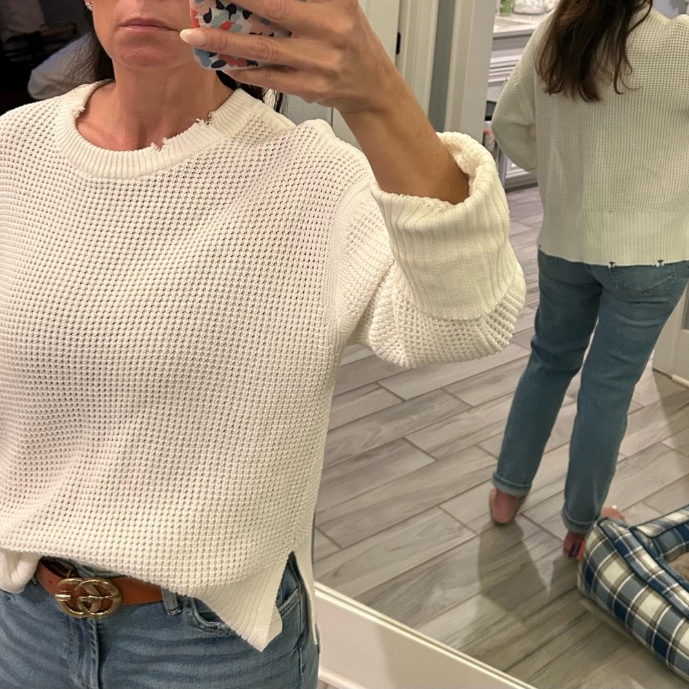 Pistola white distressed sweater size medium